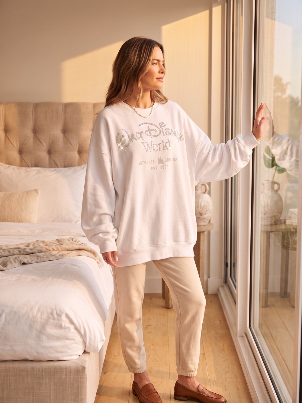 Disney White Disney World Rhinestone Oversized Sweatshirt